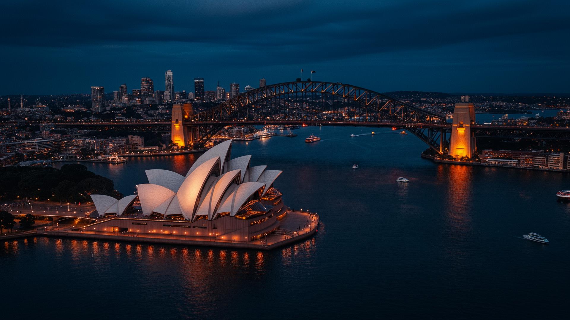 Sydney Harbour — Opera House and Harbour Bridge at twilight